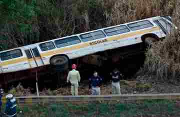 Candói - Ônibus escolar com 25 crianças tomba na BR-277